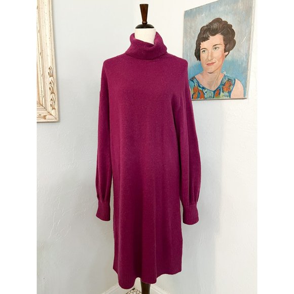 Women's Wool and Alpaca Sweater Dress Cozy Comfy Purple Turtleneck Winter Medium